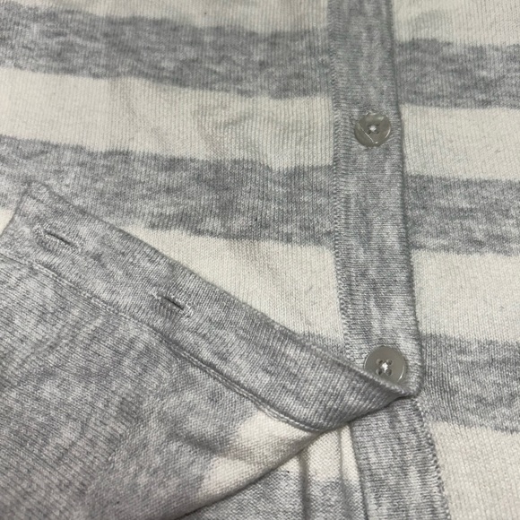 Striped White and Grey Cardigan Sweater Soft - Picture 3 of 7